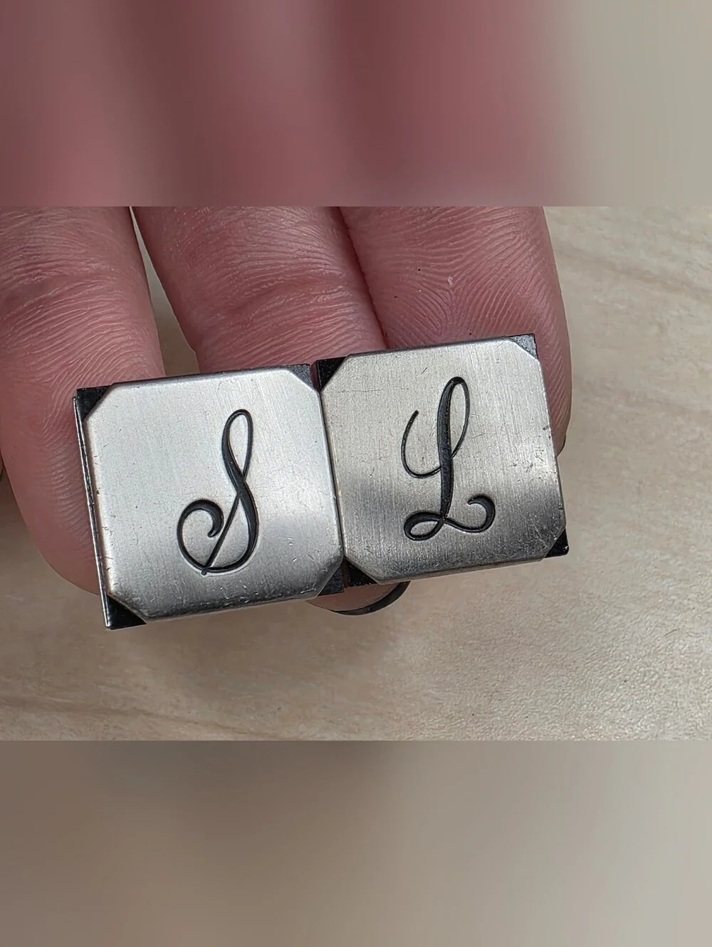 VTG Swank Monogram Initial Cufflinks S L Silver Tone Square Mid Century